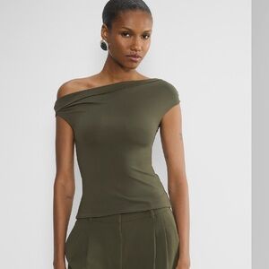 Aritzia Contour Khaki Olive Green Off-Shoulder Ravish Top